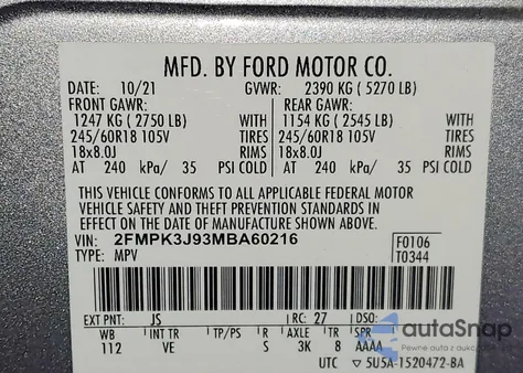 2021 Ford Edge Sel z USA, uszkodzony, nr VIN 2FMPK3J93MBA60216